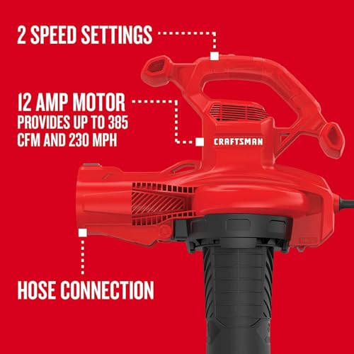 Image of CRAFTSMAN Leaf Blower, Leaf Vacuum and Mulcher, 3-in-1 Backpack Blower, Up to 230 MPH, 12 Amp, Corded Electric (CMEBL700)