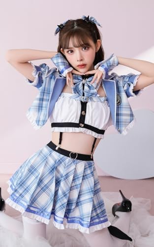 [Malymoon] コスプレ デビル サキュバス 鬼 セーラー服 制服 JK 女子高生 チェック柄 緩苺 ツノ ガーターベルト ニーハイ コスプレ衣装 ハロウィン コスプレ コスチューム 衣装 仮装 マリームーン 10点セット【9780】 詳細画像2