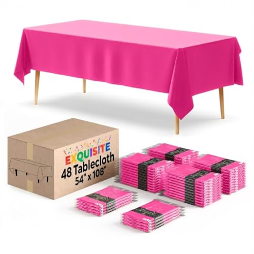 Exquisite Hot Pink Tablecloths for Rectangle Tables 48 Pack Plastic Table Cloth Disposable 54" X 108" Hot Pink Table Cloths Rectangle Tablecloth Plastic Tablecloths Rectangular for Party Supplies