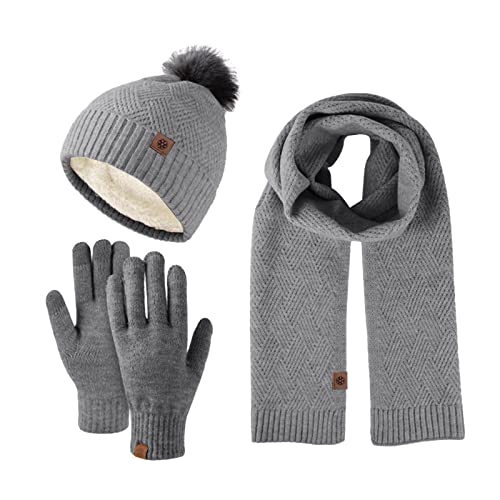 Ensemble gants bonnet écharpe hiver homme et femme tricot thermique 3 en 1