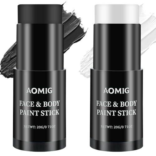 Aomig Face Paint Stick Eye Face Body Paint Stick Colors Tube Waterproof Face Paint For Sports Baseball Softball Football Athletes Halloween Game Cosplay Costume Party Makeup Stick(Black+White)
