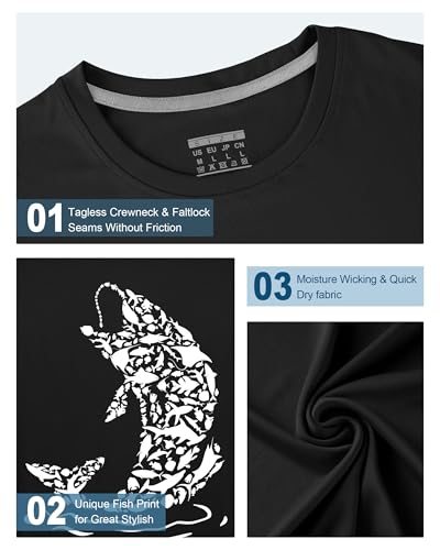 Image of FISHEAL Men's UPF 50+ Swim Fishing Graphic Shirts, Short Sleeve UV Sun Protection T-Shirt, Quick Dry Beach Water Rash Guard