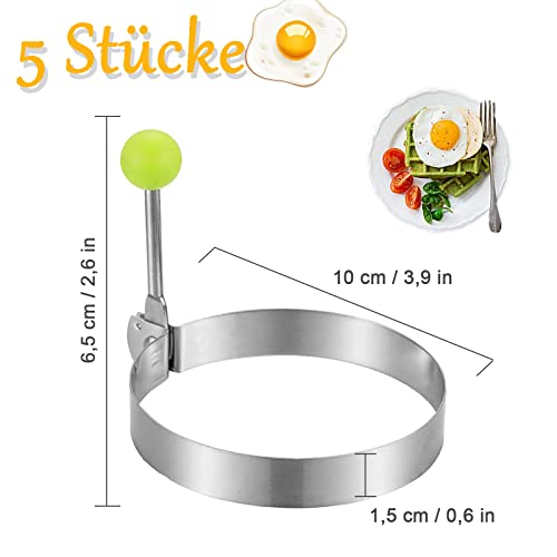 Eierring Antihaftbeschichtet, 5 Stück, Edelstahl mit Einem Durchmesser von 3,9 Zoll, Runde Eierkochringe, Pfannenkuchen-Mcmuffins-Grillplatte