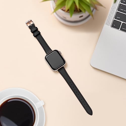 Image of STIROLL Slim Leather Bands Compatible with Apple Watch Band 49mm 46mm 45mm 44mm 42mm(Series 3 2 1), Top Grain Leather Watch Thin Wristband for iWatch Ultra SE Series 11 10 9 8 7 6 5 4