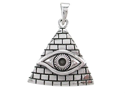 Elegant Jewel 925 Sterling Silver Egyptian Pyramid All-Seeing Evil Eye of Horus Illuminati Protection Pendant