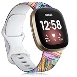 Maledan Compatible with Fitbit Versa 3 and Sense Bands for Women Girls, Fadeless Pattern Printed Replacement Bands for Sense & Versa 3 Smart Watch, Small Colorful River