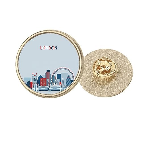 Broche ronde dorée Londres motif London Eye bleu finition premium