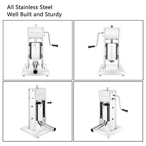 Rovsun 7Lbs/3L Vertical Stainless Steel Sausage Stuffer Maker, Dual Speed Heavy Duty Meat Filler, With 4 Stainless Steel Sausage Tubes, Commercial & Home Use #TOP1