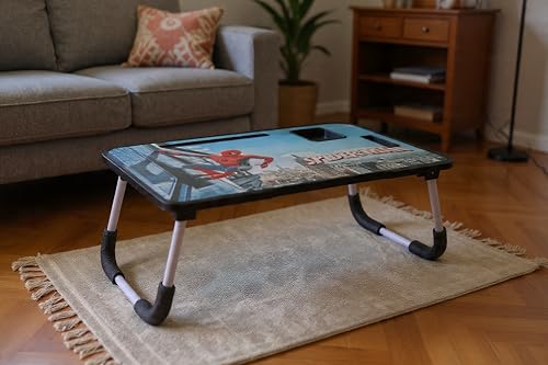 Image of Smart Multipurpose Foldable Laptop Table with Cup Holder, Study Table, Bed Table, Foldable and Portable /Ergonomic & Rounded Edges /Lifetime Non-Slip Legs (Spiderman-New)