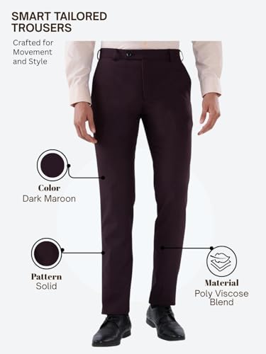 Image of Raymond Men Slim Fit Solid Pattern Polyester Blend Flat Front Casual Trouser