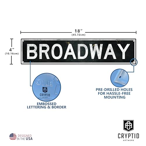 Broadway Metal Sign 18x4 - Embossed Vintage Aluminum Retro New York City Wall Art for Home, Office, Bar, or Theater Room Decor – Broadway Gifts