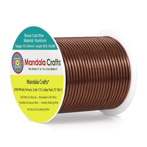 Image of Mandala Crafts 14 Gauge Brown Anodized Aluminum Craft Wire, 60 FT | Colored, Flexible, Bendable, for Bonsai, Armature, Sculpting, Wire Wrapping, Jewelry Making, Weather & Tarnish Resistant