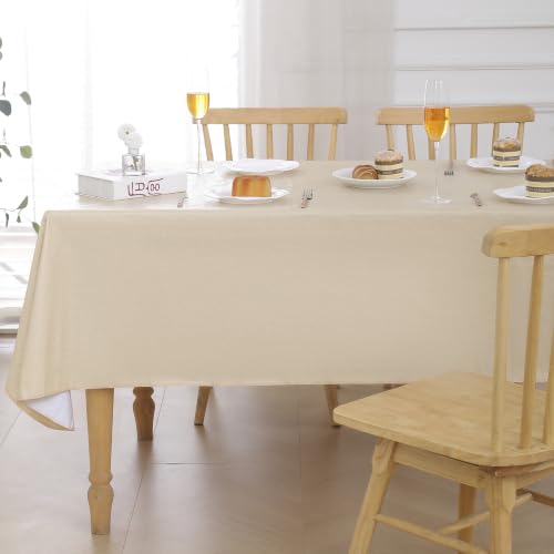Image of Walrus Heavy Duty Vinyl Tablecloth with Flannel Backing Waterproof Oil-Proof Plastic Table Cloth Stain-Resistant Wipeable Table Cover for Indoor and Outdoor (Khaki Beige,60x102 Inch)