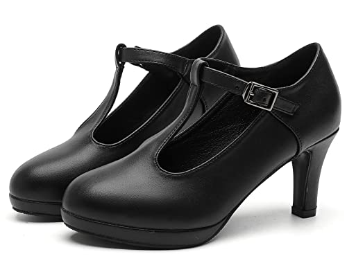 kkdom Women's T-Strap Mary Jane Pumps Oxfords Mid Block Heel Platform Court Dress Shoes4