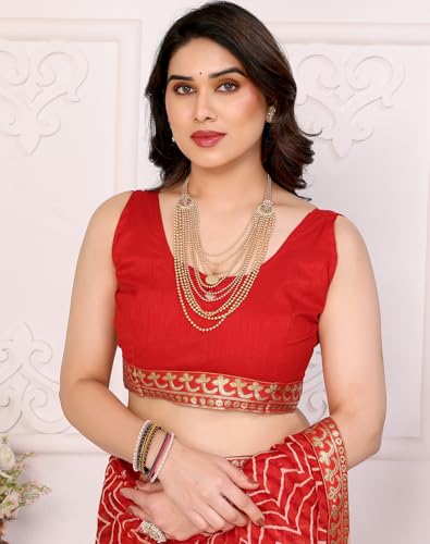 Image of Yashika Women's Printed Georgette Printed Saree With Lace Border and Blouse Material
