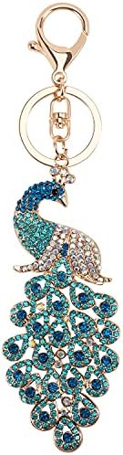 BeShiny Peacock Keychains for Women Cute Rhinestone Animal Key Chain Charm Purse Handbags Charms Bag Backpack Tote Pendant Accessories Girls Gifts (Blue)