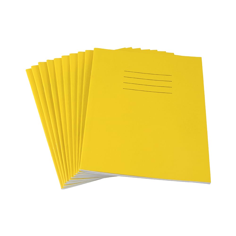 Hamelin A5 Exercise Books, 48 Pages, Yellow, Pack of 10 for School, 8 mm Ruled and Margin (9 x 7")