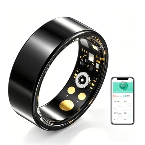 Smart Ring for Women Men Fitness Health Tracker, Sleep Exercise Step Monitor, IP68 Waterproof, No Subscription Fee Compatible with iOS Android (Black, 10)