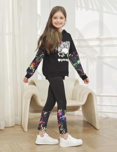 Image of Gaupafmb Girls Clothes Cool Girl Print Tie Dye Hoodie Pullover Sweatshirt Leggings 2PC Outfits