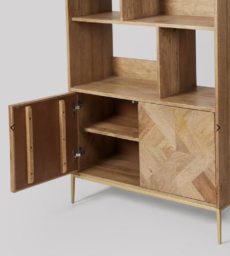 Image of Brisbane Solid Wood Bookshelf | Designer Floor Standing Bookcase |Book Rack Living Room, Home, and Office Library |Mango Wood,|Ideal for Home Decor