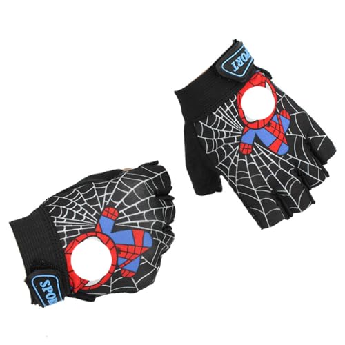 HSKRKOW Speidermann - Guantes de ciclismo para niño de 4 a 12 años, guantes de ciclismo para niño con medio dedo, para bicicleta, moto, escalada, montaña, carrera, deporte, color negro, A