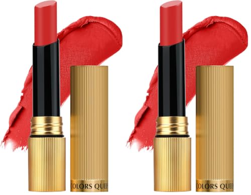 Image of Colors Queen Hold Up Full Day Non-Transfer Matte Lipstick | Long Lasting and Weightless Formula | Intense Color Pay Off | Waterproof Lipstick for Women (101 - Fiery Red, 4g) (Pack of 2)