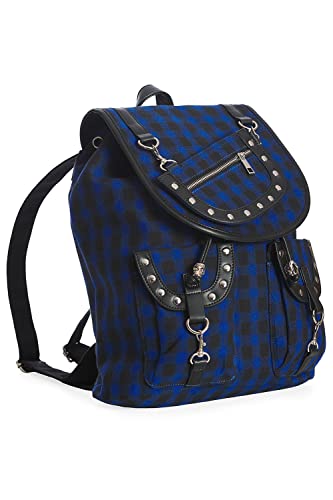 Lost Queen Yamy Tartan Skull Drawstring Plaid Punk Emo Handbag Backpack (Blue)3