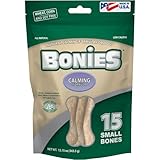 Bonies Natural Calming Formula Small-Sized Single Bone - Contains Chamomile & Lavender, Help Anxiety, Excessive Barking & Trembling, Chicken Flavor, [Small Dog], 15 Bones