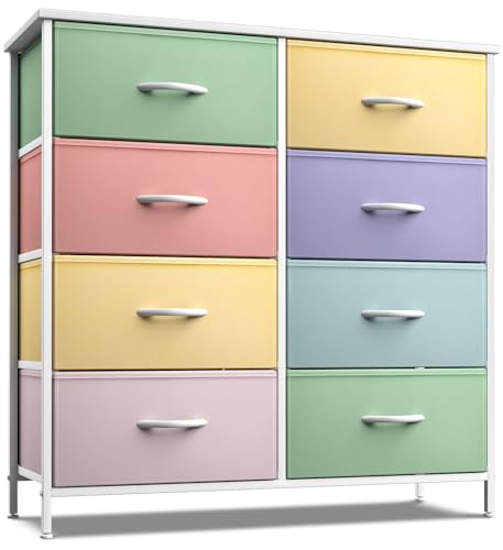 Image of Sorbus Kids Dresser with 8 Drawers - Furniture Storage Chest Tower Unit for Bedroom, Hallway, Closet, Office Organization - Steel Frame, Wood Top, Tie-dye Fabric Bins (Pastel 1)