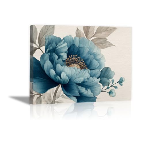 Tableau Pivoine Bleue HOQIU Fleur Multicolore Salon Toile Déco Murale Entrée Couloir