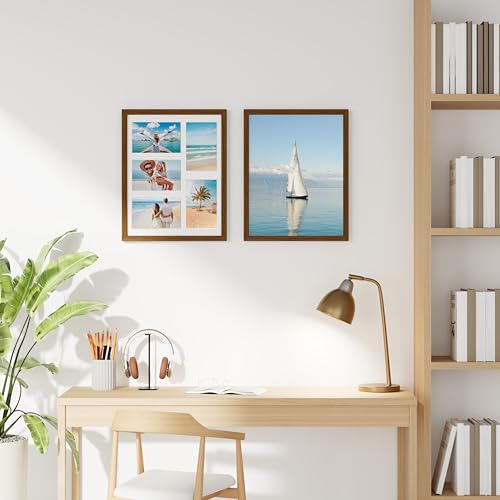 decorUhome 11x14 Picture Frames Collage Wall Decor, Display 5Pcs 4x6 Photos with Mat or 1Pcs 11x14 Unmatted, 5 4x6 Collage Picture Frames for Wall Mounting, Brown