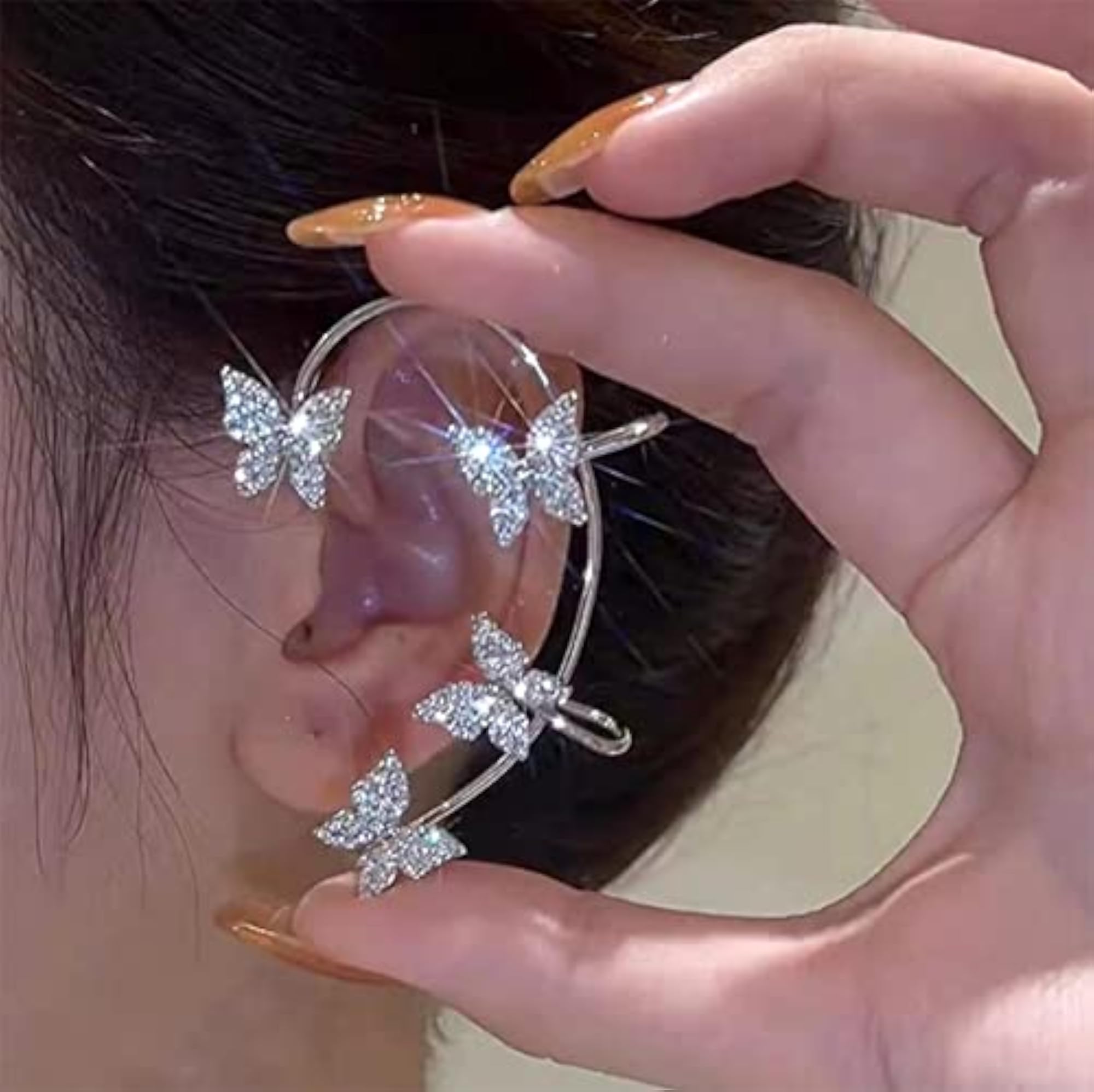 2Pcs Zircon Butterfly Ear Cuff Earrings for Women