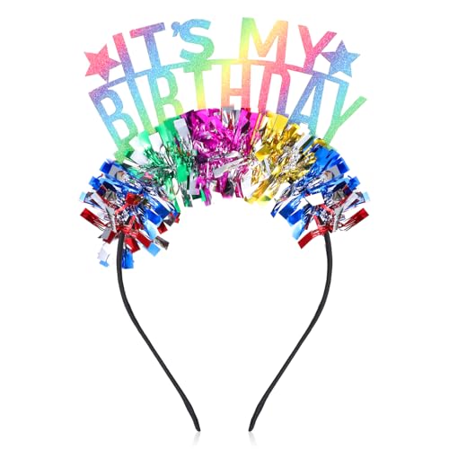 QfwdfcTrenz Sombreros de feliz cumpleaños para adultos, corona de cumpleaños para mujer, diadema de cumpleaños con texto en inglés 'It's My Birthday', tiara de cumpleaños con decoraciones de
