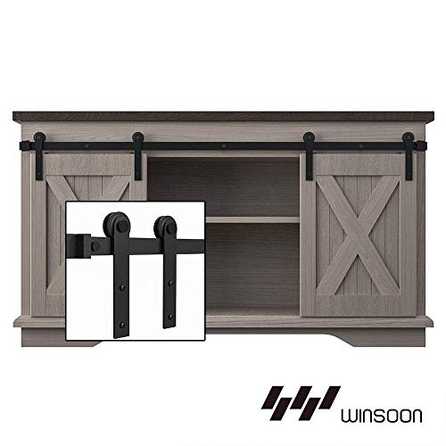 WINSOON 6FT Super Mini Sliding Barn Door Cabinet Hardware Kit for Double Doors