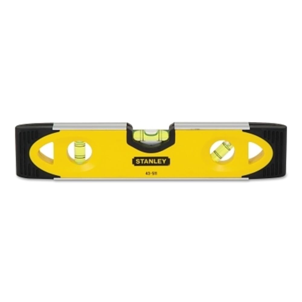 STANLEY Torpedo Level, Magnetic Base, Multicolor, 230 mm, Aluminium Base,V-groove for checking cylindrical surfaces, 3 reversible and shockproof dials, Rubberized tips, 0-43-511
