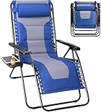 Simple Deluxe Relaxing Recliners Patio Chairs Adjustable Steel Mesh Zero Gravity Lounge Chair Beach Chairs with Pillow and Cup Holder, Blue Grey