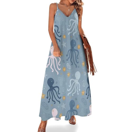 Robe longue poulpe d'été sans manches pour femme style maxi de plage