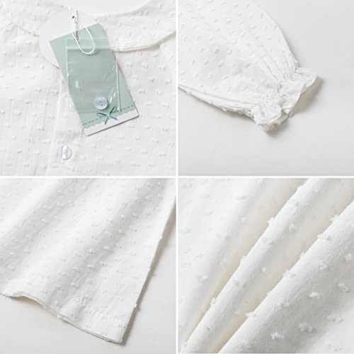 Curipeer Girls White Button Down Shirt with Peter Pan Collar Long Sleeve Blouse4