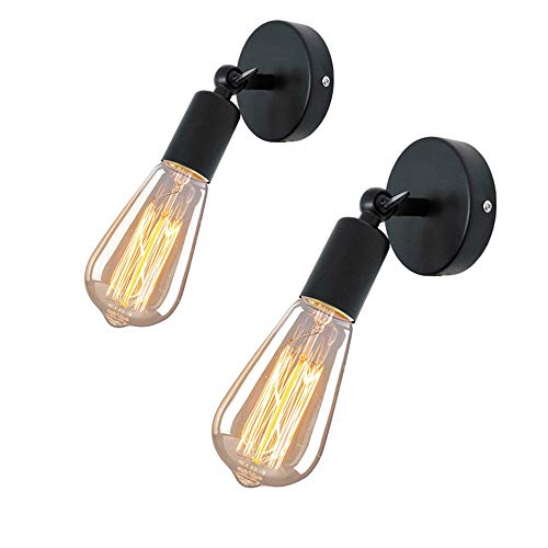 Chao Zan Aplique de pared industrial vintage, lámpara de pared negra E27 Base, para sala de estar, dormitorio, restaurante,2 Pack