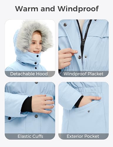 Image of Wantdo Girls' Long Winter Coat Waterproof Puffer Jacket Warm Parka Hooded