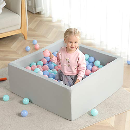 TRENDBOX Ball Pool Square Ball Pit Ocean Ball Pool Soft Kiddie Ball Pool Indoor Baby Fence for Boys and Girls - Gray
