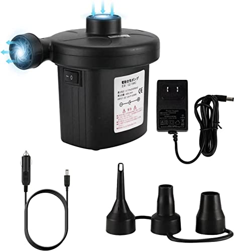 空気入れ 電動 エアーポンプ 電動ポンプ 空気入れ&空気抜き2WAY家庭用AC100-240V＆車用DC 12V二種類電源 ノズル3種付き PSE認証済み ビニール ブール/浮き輪/エアベット/エアソファー/ゴムボートなど適用
