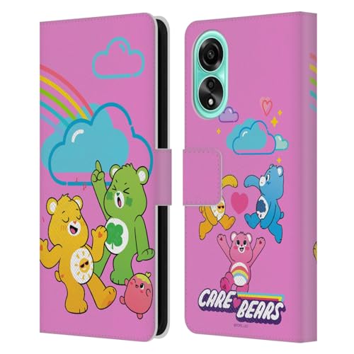 Head Case Designs Licenciado Oficialmente Care Bears Grupo Funshine, Cheer y Grumpy Personajes Carcasa de Cuero Tipo Libro Compatible con OPPO A78 4G