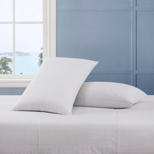 Image of Tommy Hilfiger - Full Size Sheet Set, Crisp & Tailored Cooling Sheets with a Smooth Cotton Percale Lightweight Feel - Bed Sheets with Matching Pillowcases & Fitted Sheet (New England Plaid Blue)