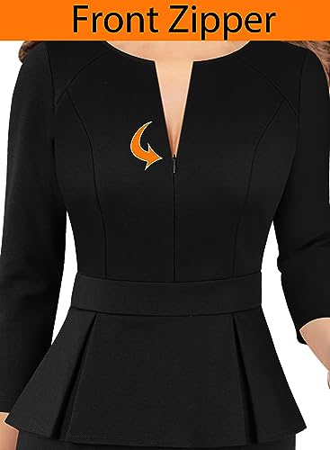 Image of VFSHOW Womens Wear to Work Front Zipper V Neck Peplum Business Office Church Flattering Pencil Sheath Dress