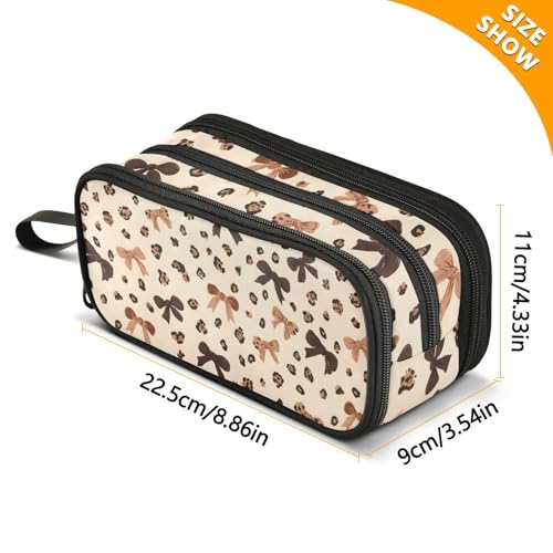 Image of ALAZA Leopard Print Cheetah Bow Pattern Pencil Case Large Capacity Pencil Pouch with 3 Compartments Stationery Case Pen Bag for Boys Girls Kids Adults School Office