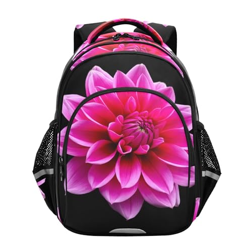 Joisal Kids Backpacks for Girls Lightweight Back to School Bag Custom Book Bags Teen Middle School Boys Backpacks Cool Pink Dahlia Flower Black Medium