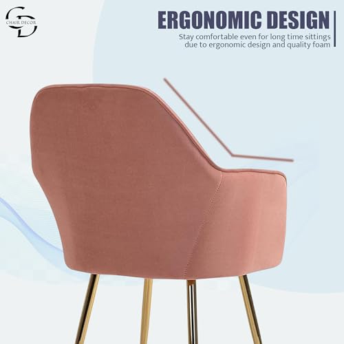 Image of Velvet Accent Chair with Matching Pouffe & Floral Cushion | Modern Upholstered Armchair with Gold Metal Legs | Lounge Chair for Living Room, Bedroom, Office, Guest Room (Pink)