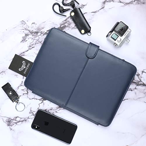 Image of ENTHOPIA 13 to 14 Inches Folio Laptop Case Cover Vegan Leather Compatible for MacBook, Lenovo, Hp, Dell &Other Notebooks - Navy Blue