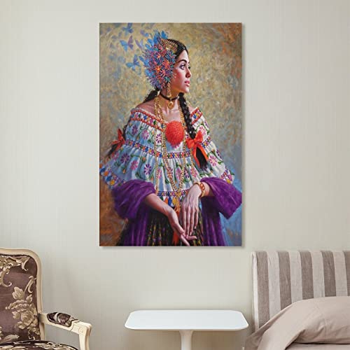 Wall Art Poster Girl In Traditional Panamanian Dress Portrait Painting Print Poster Oil Painting Art Poster Canvas Painting Posters And Prints Wall Art Pictures For Living Room Bedroom Decor 24X36Inch #TOP6